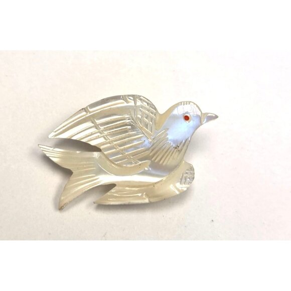 Vintage Mother Of Pearl Bird Brooch With Red Eye Accent - Picture 1 of 2